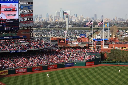 A view of the Philadelphia skyline at Citizens Bank Park, home of the Phillies.