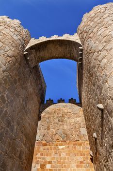 Walls Arch Castle Avila Castile Spain.  Described as the most 16th century town in Spain.  Walls created in 1088 after Christians conquer and take the city from the Moors  