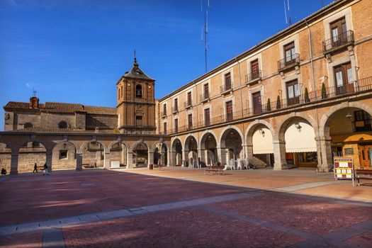 Plaza Mayor Walls Arches Avila Castile Spain.  Described as the most 16th century town in Spain.  Walls created in 1088 after Christians conquer and take the city from the Moors.  Inquisition site.  