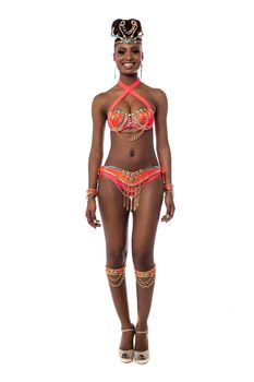 Female samba dancer, full length portrait.