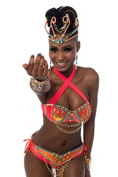 Beautiful woman in a carnival costume