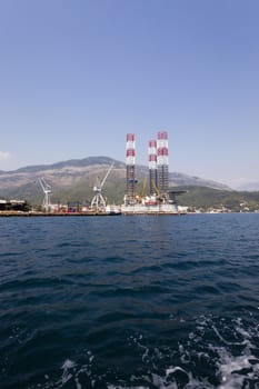   seaport on which mooring there are cargo ships. Montenegro