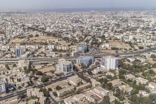 Aerial view of the city of Dakar, Senegal, by the coast of the Atlantic city