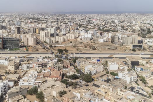 Aerial view of the city of Dakar, Senegal, by the coast of the Atlantic city