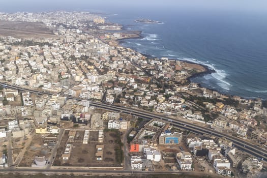 Aerial view of the city of Dakar, Senegal, by the coast of the Atlantic city