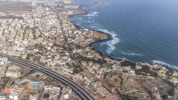 Aerial view of the city of Dakar, Senegal, by the coast of the Atlantic city