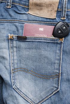 passport in jean pocket with car key