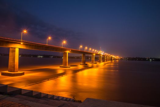 Bridge across the Mekong River At night.