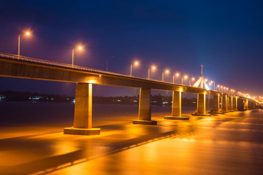 Bridge across the Mekong River At night.
