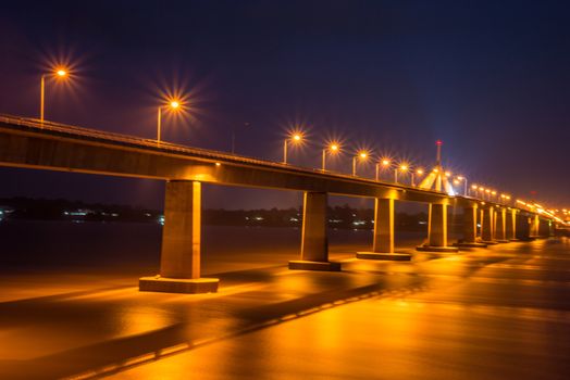 Bridge across the Mekong River At night.
