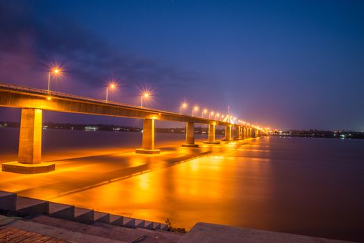 Bridge across the Mekong River At night.