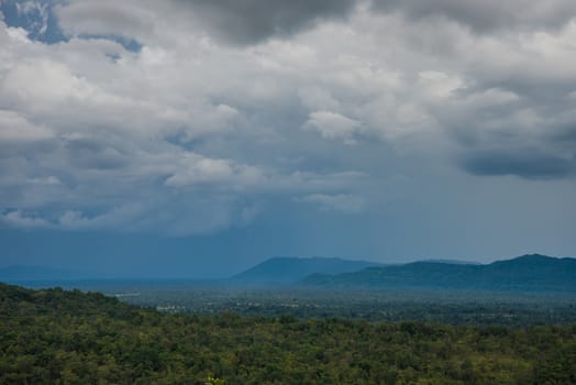 Mostly cloudy and mountain in Thailand, Raining.