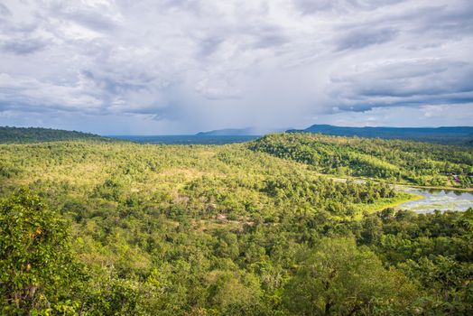 Mostly cloudy and mountain in Thailand, Raining.