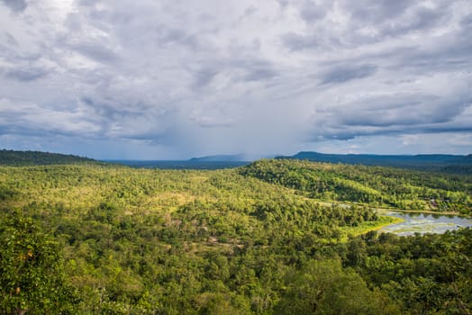 Mostly cloudy and mountain in Thailand, Raining.