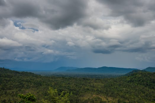 Mostly cloudy and mountain in Thailand, Raining.