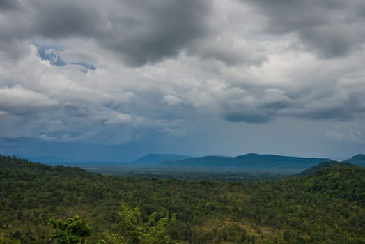 Mostly cloudy and mountain in Thailand, Raining.