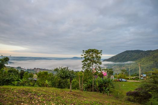 Resort in the mountains and mist.