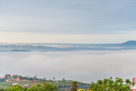 Resort in the mountains and mist.