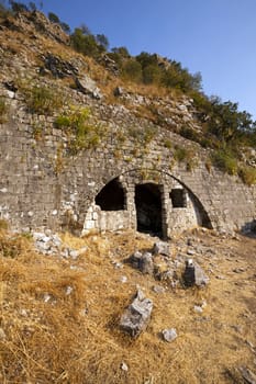   the ruins of the fortress located on the mountain about the city of Kotor, Montenegro