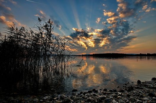 Sunset at lake Chiemsee in Germany