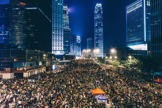 HONG KONG, SEPT 30: Crowd of protesters occupy the road in Admiralty on 30 September 2014. Hong Kong people are fighting for a real universal suffrage for the next chief executive election.