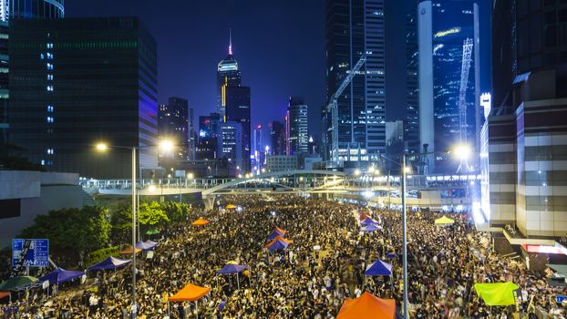 HONG KONG, SEPT 30: Crowd of protesters occupy the road in Admiralty on 30 September 2014. Hong Kong people are fighting for a real universal suffrage for the next chief executive election.