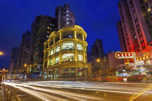 Old urban town in Hong Kong at night