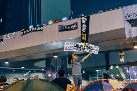 HONG KONG, OCT 14: Umbrella Revolution in Admiralty on 14 October 2014. Hong Kong people are fighting for a real universal suffrage for the next chief executive election.