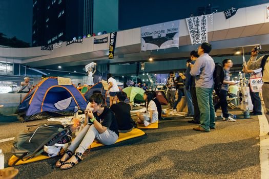 HONG KONG, OCT 14: Umbrella Revolution in Admiralty on 14 October 2014. Hong Kong people are fighting for a real universal suffrage for the next chief executive election.