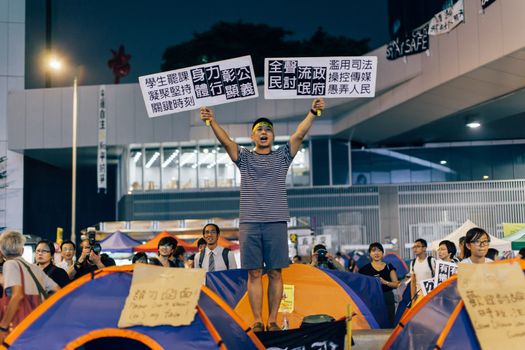 HONG KONG, OCT 14: Umbrella Revolution in Admiralty on 14 October 2014. Hong Kong people are fighting for a real universal suffrage for the next chief executive election.