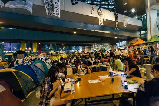 HONG KONG, OCT 14: Umbrella Revolution in Admiralty on 14 October 2014. Hong Kong people set up many facilities at the occupied zone.