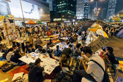 HONG KONG, OCT 14: Umbrella Revolution in Admiralty on 14 October 2014. Hong Kong people set up many facilities at the occupied zone.