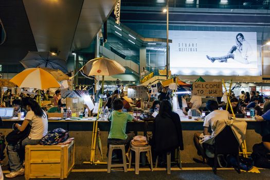 HONG KONG, OCT 14: Umbrella Revolution in Admiralty on 14 October 2014. Hong Kong people set up many facilities at the occupied zone.