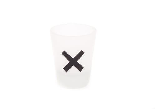 glass beaker labeled X on a white background