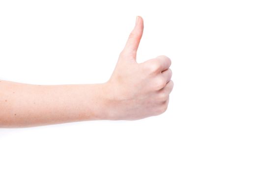 Female hand showing gesture on an isolated white background