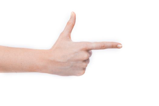 Female hand showing gesture on an isolated white background