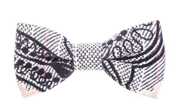 bow tie with a black and white pattern on an isolated white background