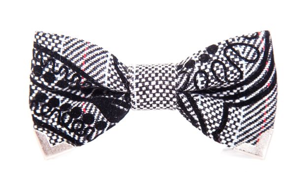 bow tie with a black and white pattern on an isolated white background