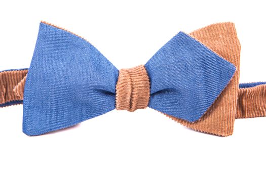 blue and brown bow tie isolated on white background