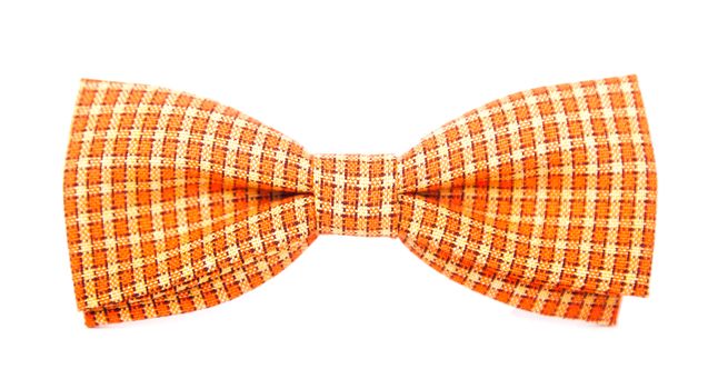 orange bow tie with white stripes on an isolated white background