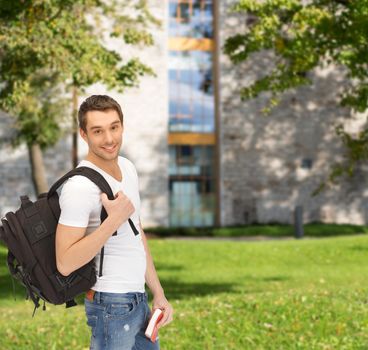 travel, vacation and education concept - travelling student with backpack and book