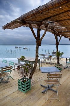 Wooden terrace facing beach near Bordeaux, France