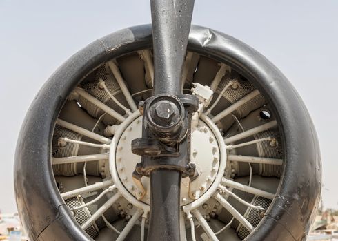 Propeller and engine of vintage airplane