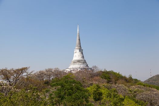 Temple and Pagoda on the high peaks. With trees A clear sky