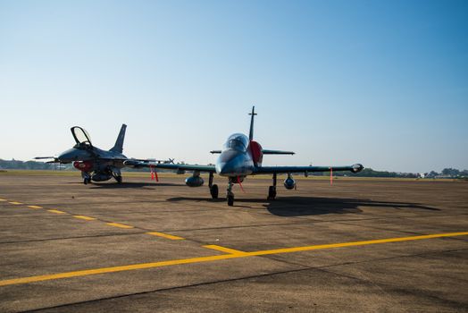 Fighter aircraft parked on the apron.