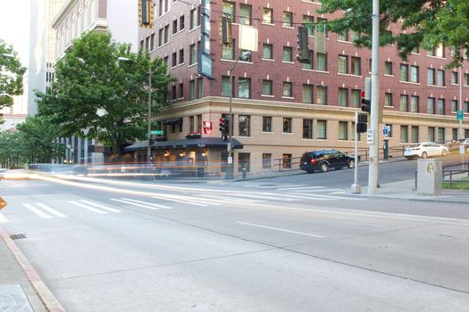 Seattle, WA - July 24, 2015 - Motion blur and light trails in Seattle, Washington