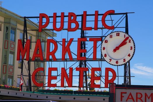 Seattle, WA - July 24, 2015 - Pike Place Public Market Center Sign during daylight