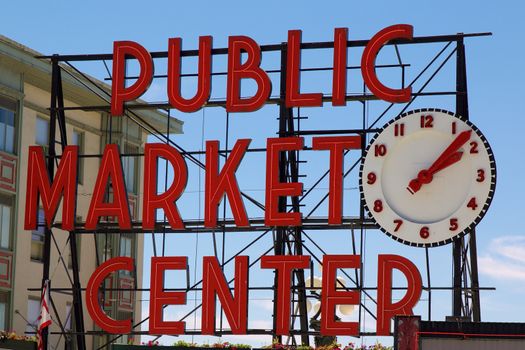 Seattle, WA - July 24, 2015 - Pike Place Public Market Center Sign during daylight