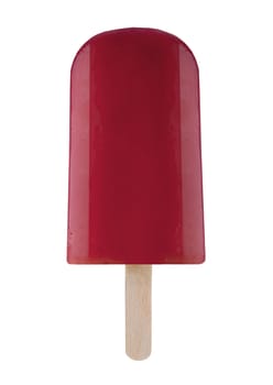 Red frozen ice lolly over a white background