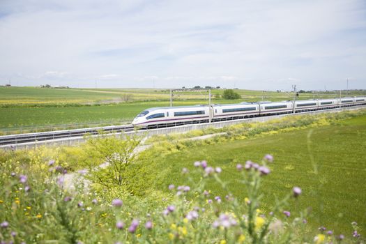 fast train in a country landscape from Spain